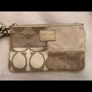 Coach Brand Patterned Wristlet in Cream & Gold